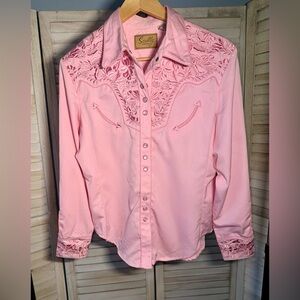 Scully Women’s Pink Floral Embroidered Western Pearl Snap Shirt